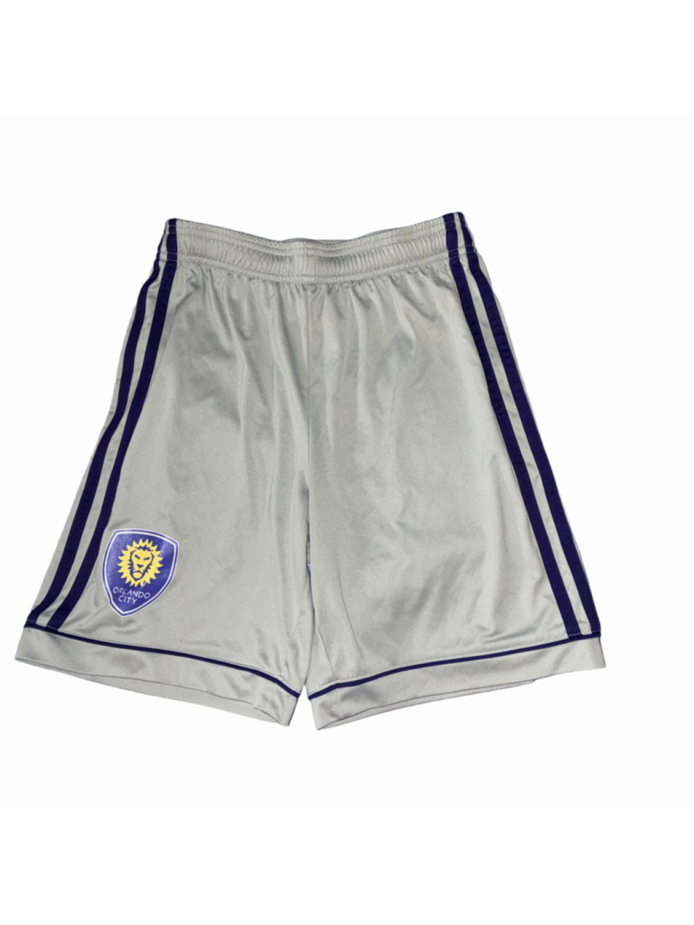 Boy’s Adidas Orlando City Soccer Athletic Shorts Size L Grey Purple